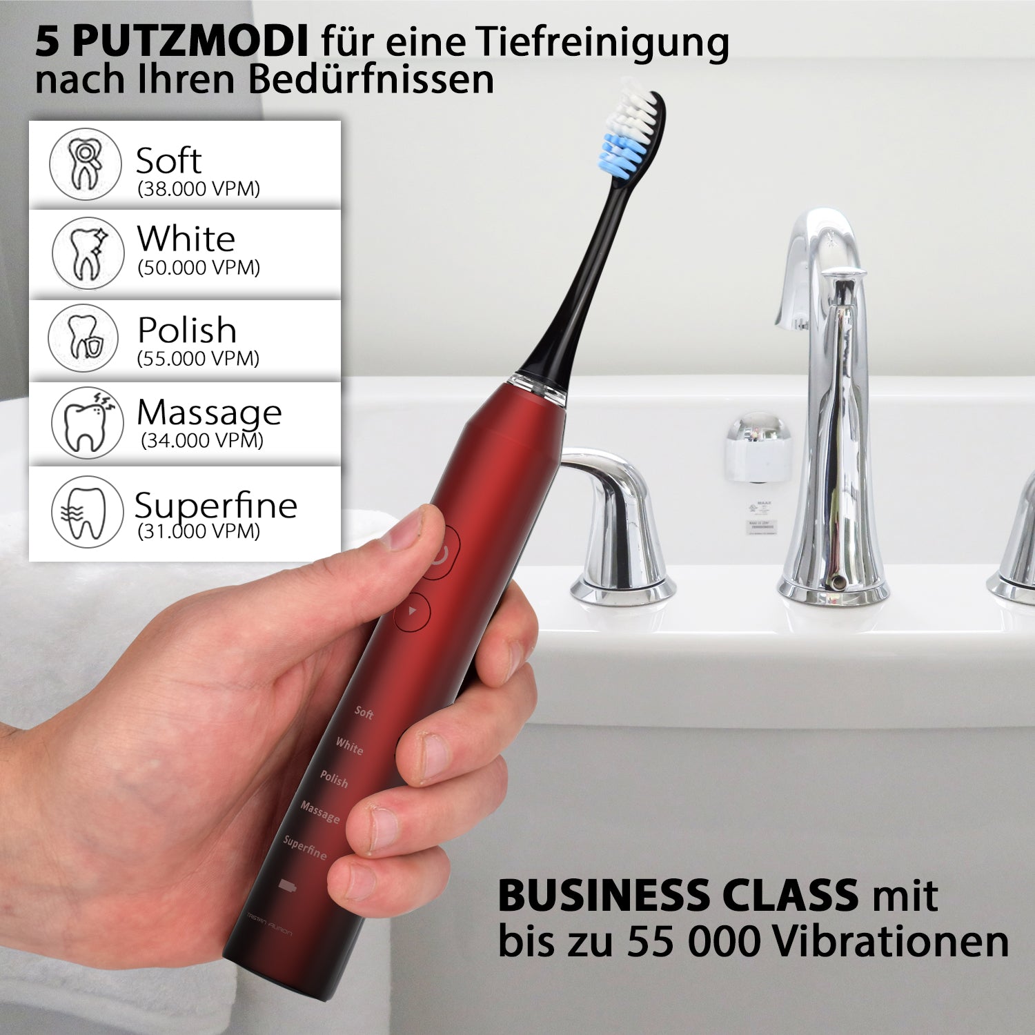 Schallzahnbürste mit 5 Putzmodi – Soft White Polish Massage Superfine