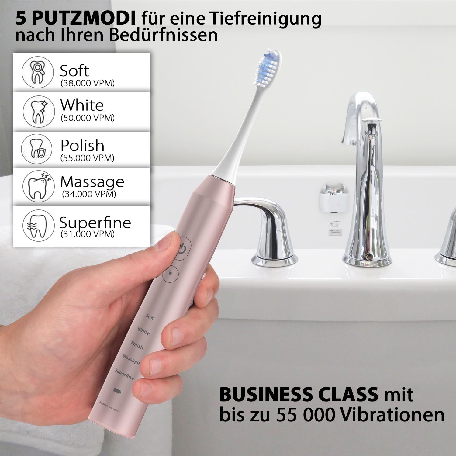 Schallzahnbürste mit 5 Putzmodi – Soft White Polish Massage Superfine