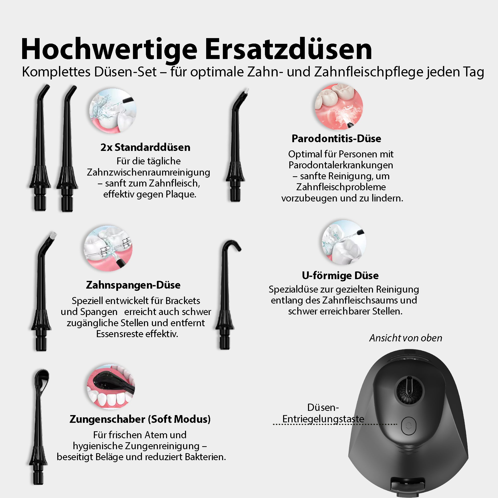 Munddusche mit Reisetasche und 2 oder 6 Ersatzdüsen