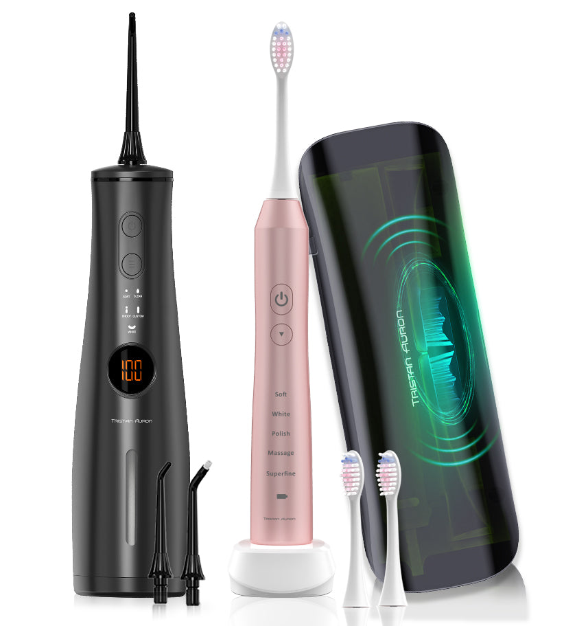 Schallzahnbürste & Munddusche mit Reisetasche und 2 Düsen