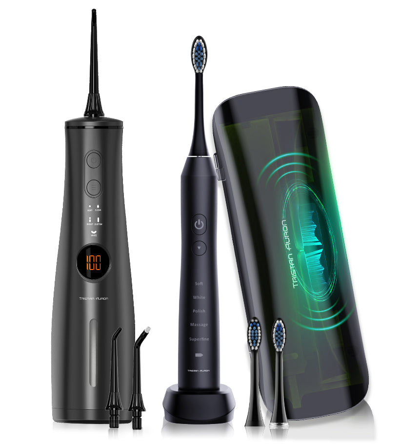 Schallzahnbürste & Munddusche mit Reisetasche und 2 Düsen