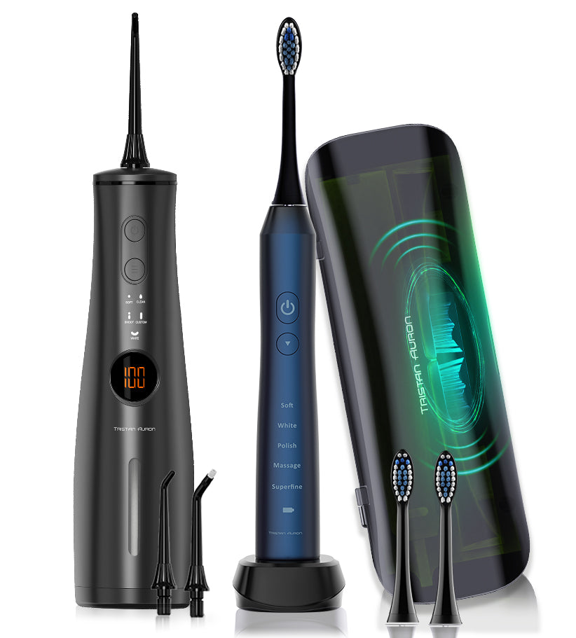 Schallzahnbürste & Munddusche mit Reisetasche und 2 Düsen